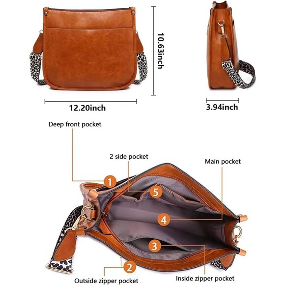 Vegan Leather Crossbody Bag Women Adjustable Straps Multiple Pockets Casual - Picture 2 of 6